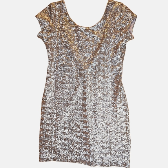 ✨ Free People Backstage Mini Dress | Champagne Gold Sequin | Low Back | Size Med - Picture 3 of 13
